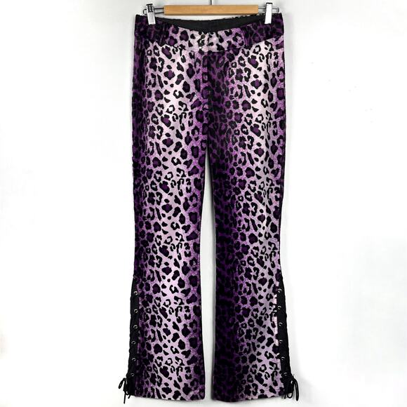 Vintage Lip Service Freaks in Fur Purple Leopard Print Pants Y2K Mall Goth Faux - Picture 1 of 16